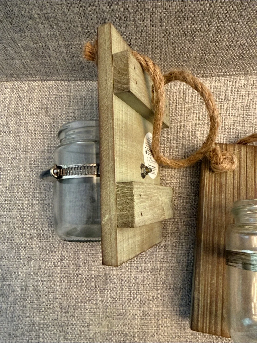 Rustic Brown Wood Wall Sconce with Clear Glass Jar